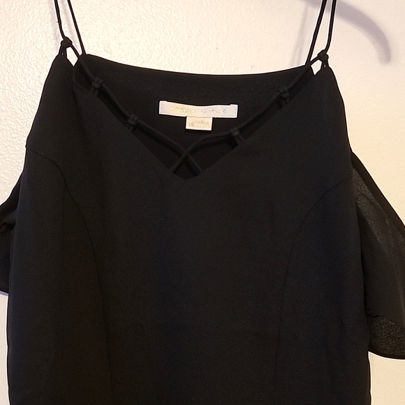 Nwt Cooper & Ella Black Dress Spaghetti Straps Off the Cold Shoulder Knot Detail - Picture 4 of 8
